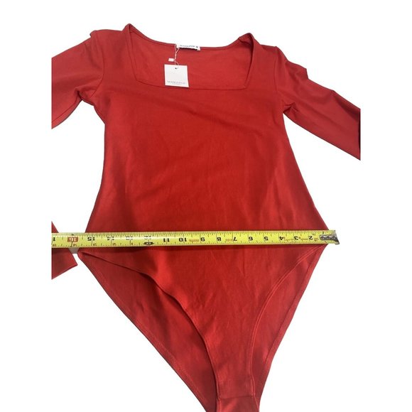 Brand New Women’s Long Sleeve Solid Red Square Neck Bodysuit, Size Medium - Picture 7 of 9